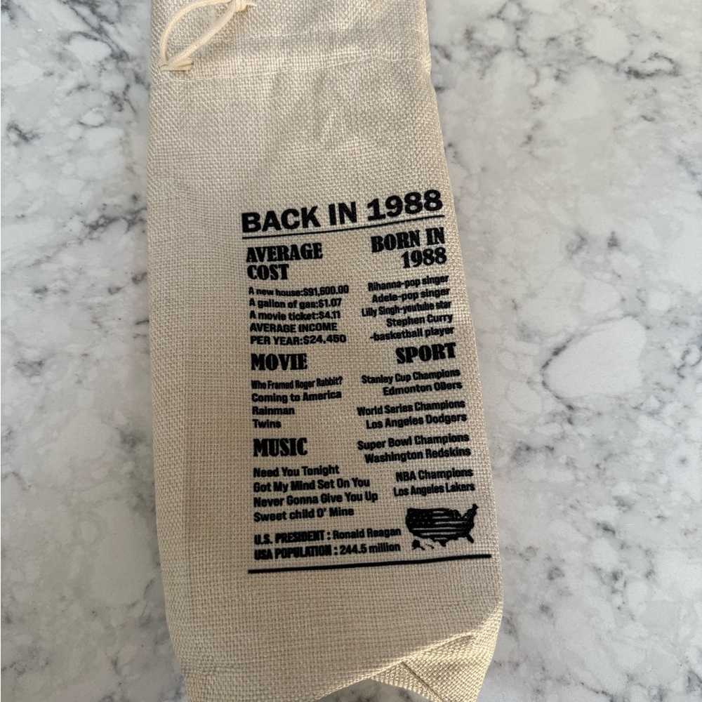 Beige Canvas Drawstring Bag with 1988 Print